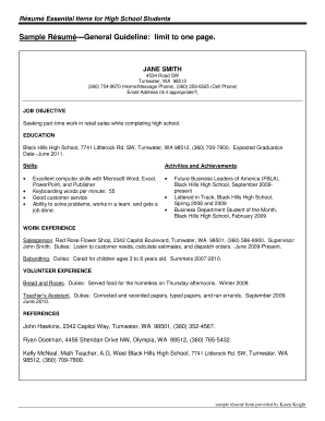 High School Student Resume Template