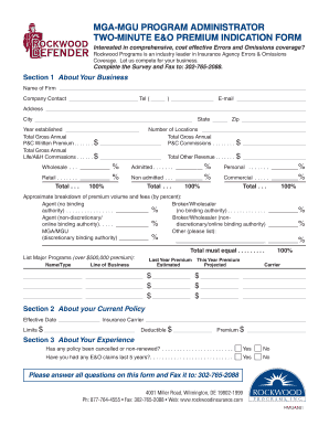 Two-Minute E&O Premium Indication Form
