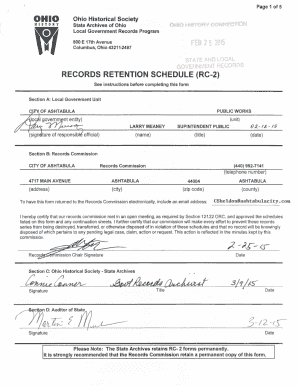 OHIO RECORDS RETENTION SCHEDULE (RC-2) - City of Ashtabula