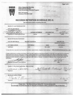 Ohio records retention schedule (rc-2) - City of Ashtabula