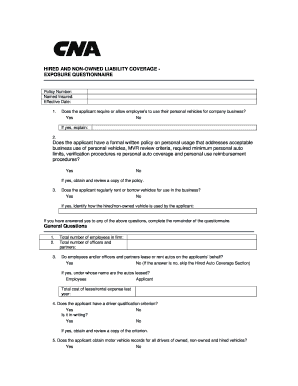 Hired and Non-Owned Liability Coverage Questionnaire