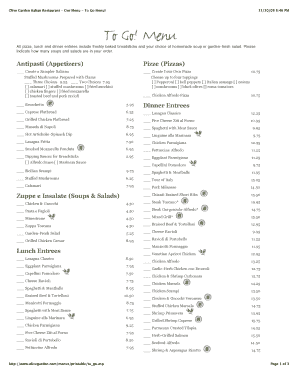 Olive Garden Takeout Menu