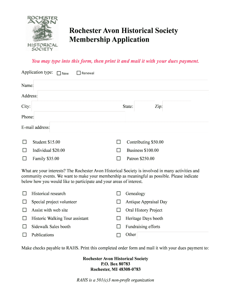 Fillable Online rochesteravonhistoricalsociety Rochester Avon