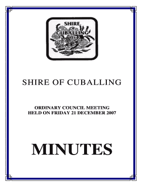 Board resolution for opening bank account - Shire of cuballing council meeting friday 21 december 2007 - cuballing wa gov