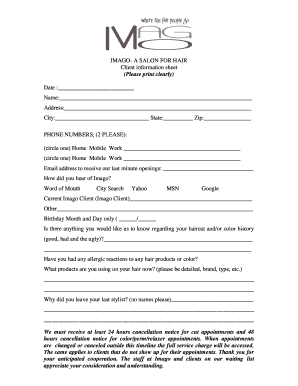 Client Information Sheet