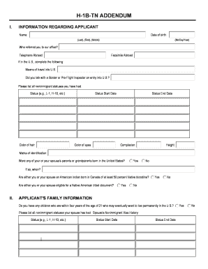 H-1B-TN Addendum Form