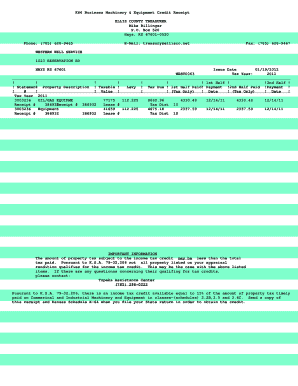 Kansas Business Machinery Equipment Credit Receipt