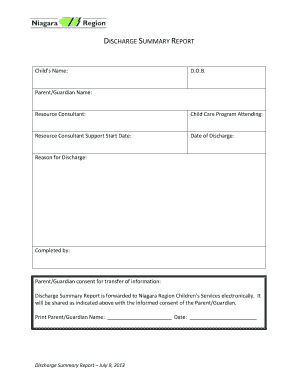 Child Discharge Summary Report