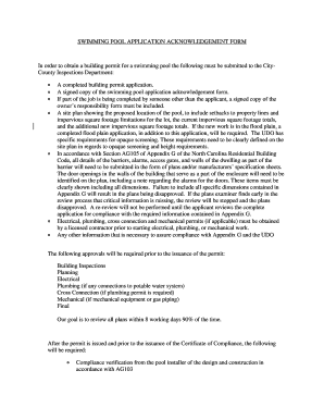 Swimming Pool Application Acknowledgement Form