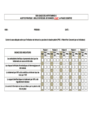AUDIT DE PRATIQUE : GRILLE DE RECUEIL DE DONNEES AVANT  LA PHASE COGNITIVE