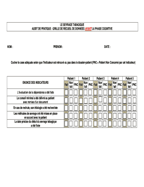 Audit de pratique : Grille de recueil de données avant la phase cognitive