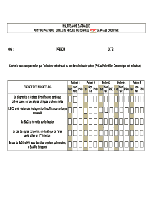 AUDIT DE PRATIQUE : GRILLE DE RECUEIL DE DONNEES AVANT LA PHASE COGNITIVE