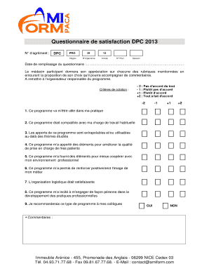 Questionnaire de satisfaction DPC 2013