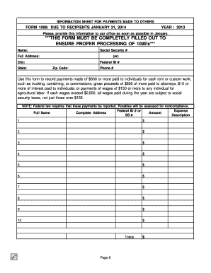Form 1099 Information Sheet