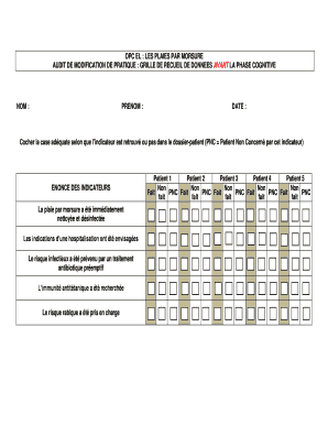 Audit de modification de pratique : Grille de recueil de données avant la phase cognitive