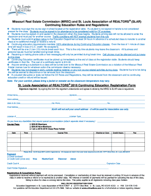 Missouri Real Estate Continuing Education Registration Form