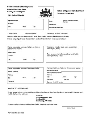 Pennsylvania Notice of Appeal from Summary Criminal Conviction
