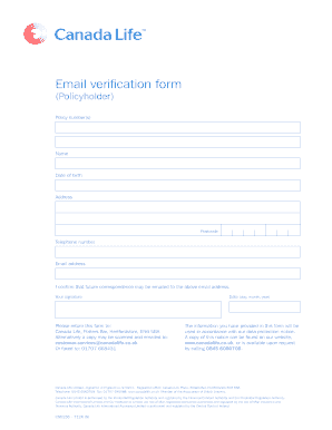 Fillable Online Email verification form - Canada Life Fax Email Print ...