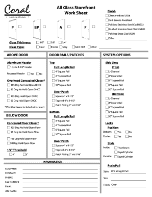 All Glass Storefront Work Sheet