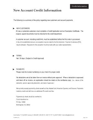 Coral Industries Credit Application