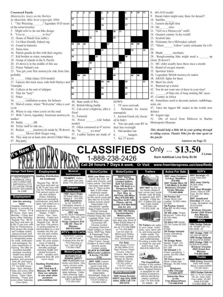 Fillable Online freeriderspress Crossword Puzzle Motorcycles, heavy on