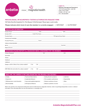 Psychological or Neuropsych Testing Authorization Request Form