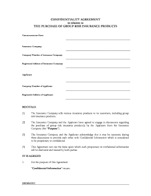 Confidentiality Agreement for Group Risk Insurance Purchase