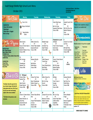 Fillable Online South Range Middle/High School Lunch Menu Fax Email Print - pdfFiller