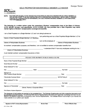 Arizona Sole Proprietor Waiver