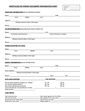 Worthless or Forged Document Information Sheet