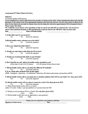 Anonymous FP Clinic Clients Exit Form