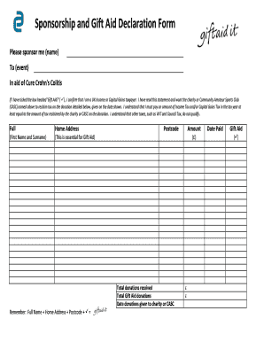 Sponsorship and Gift Aid Declaration Form