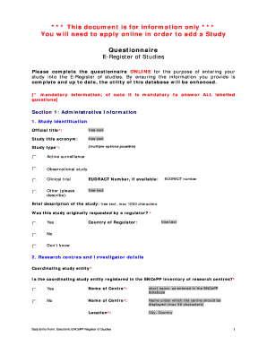 ENCePP Register of Studies Questionnaire