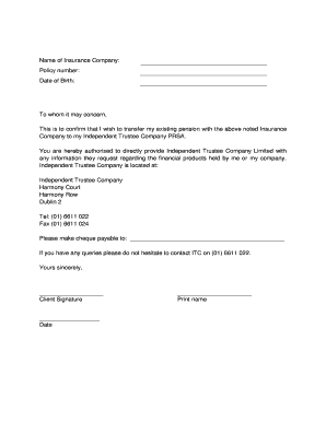 Pension Transfer Authorization Letter