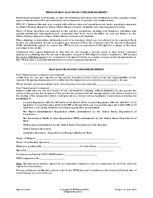 Iran Sanctions No License Required Customer Statement