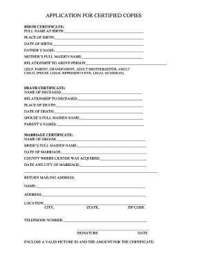 Application for Certified Copies