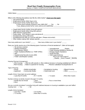 Head Start Family Demographics Form
