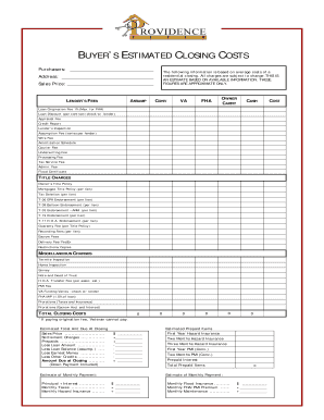 Buyer's Estimated Closing Costs Form