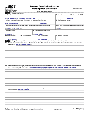 Form 8937 Report of Organizational Actions