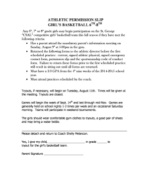 Athletic permission slip girl's basketball 6th -8 - St. George School