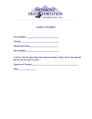 Vehicle Junking Certification Form