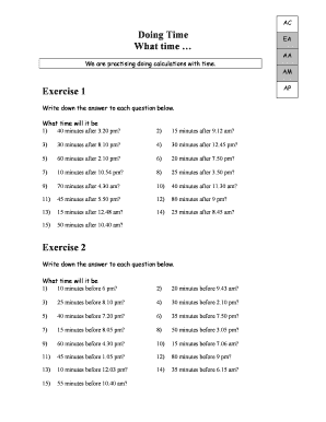Time Calculation Worksheet
