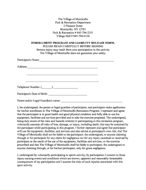 ENROLLMENT PROGRAM AND LIABILITY RELEASE FORM