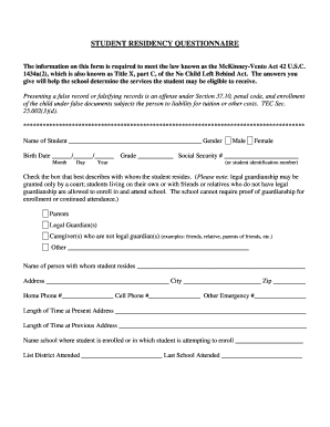 Student Residency Questionnaire