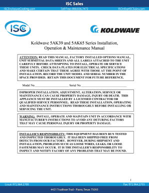 Simple reimbursement form - Koldwave 5AK39 and 5AK65 Series Installation Operation