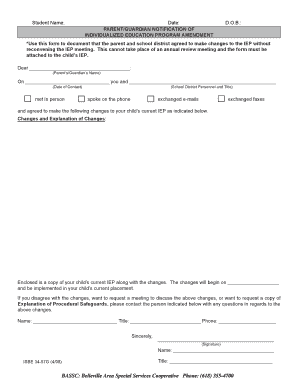 Parent Notification of IEP Amendment
