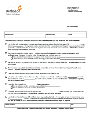MasterCard Debit Cardholder Dispute Form