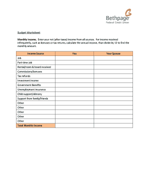 Budget Worksheet