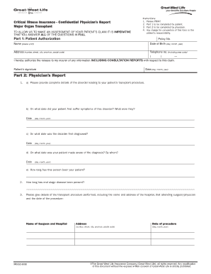 Critical Illness Insurance Physician Report