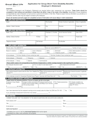 Employer's Statement for Group Short Term Disability Benefits